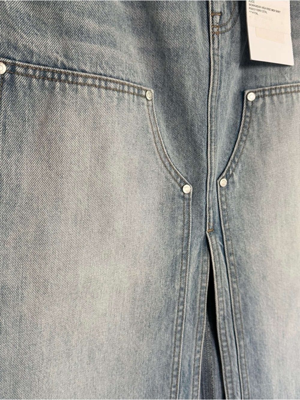 Pistola Alice Workwear carpenter High Rise Midi Denim skirt NWT Size 26 - Picture 9 of 12